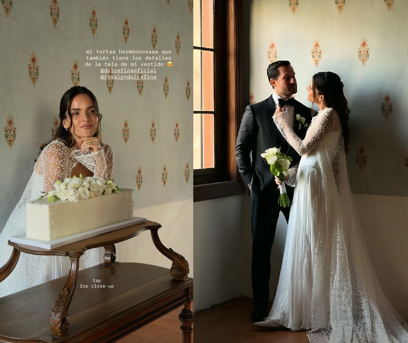 Carolina Braedt lució un vestido blanco con un buque y la torta adornada de su boda civil.
