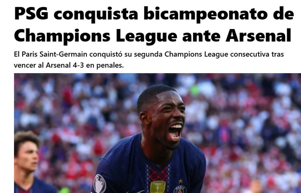<strong>Tele Sur: </strong>PSG conquista bicampeonato de Champions League ante Arsenal