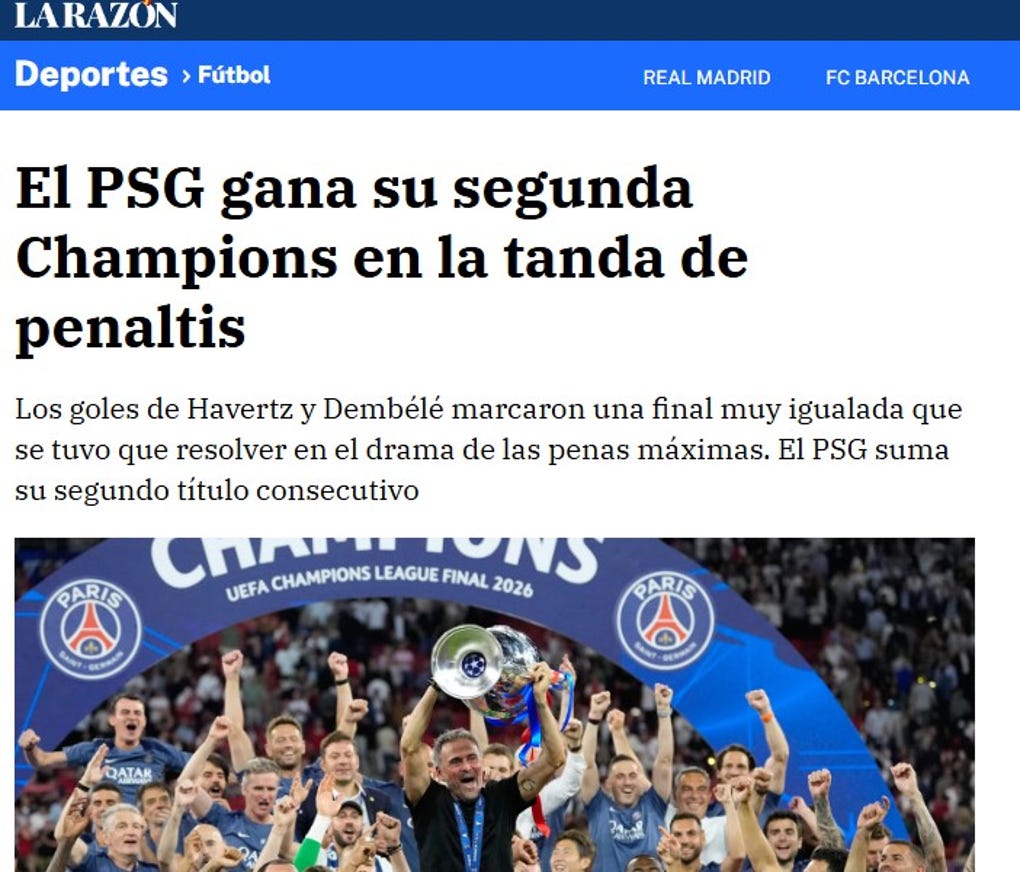 <strong>La Razón de España: </strong>El PSG gana su segunda Champions en la tanda de penaltis