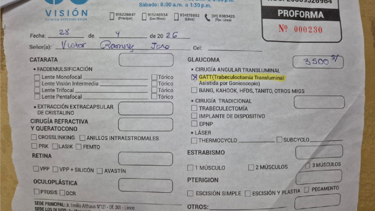 El señor fue diagnosticado con glaucoma en un centro particular