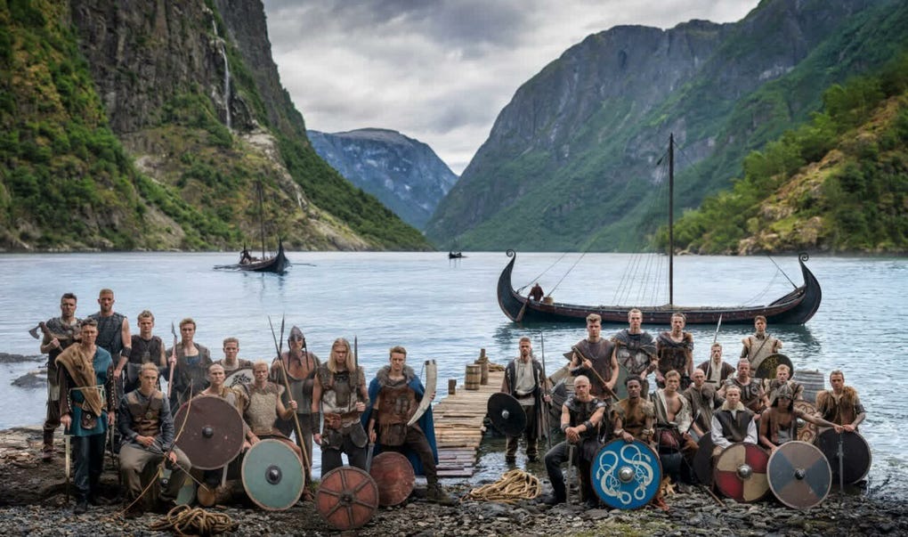 Los jugadores y cuerpo técnico de la selección noruega de fútbol han posado vestidos como vikingos en una foto tomada en un fiordo de ese país nórdico y difundida a una semana del comienzo del Mundial 2026.