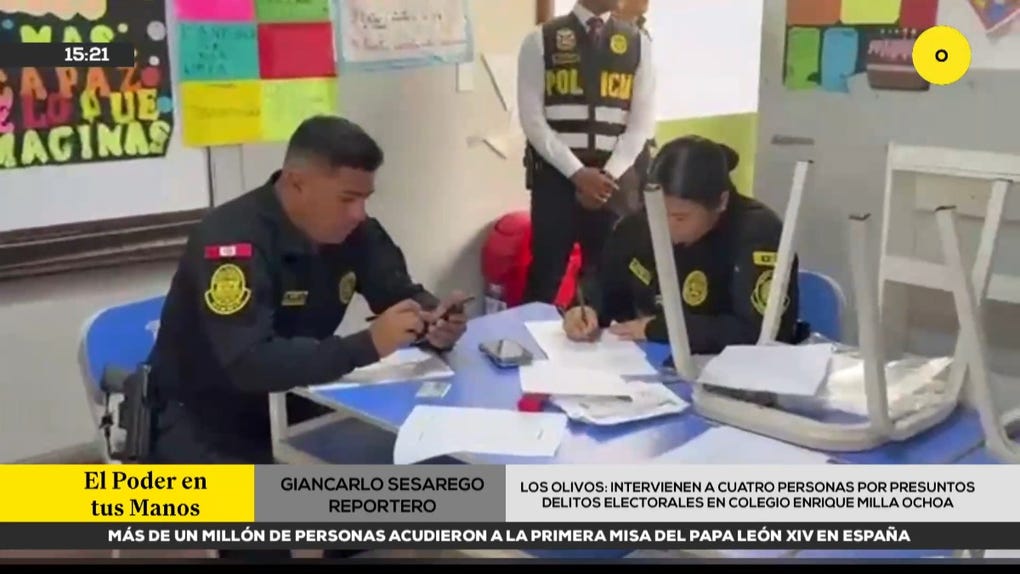Los Olivos: intervienen a cuatro personas por presuntos delitos electorales en colegio Enrique Milla Ochoa 
