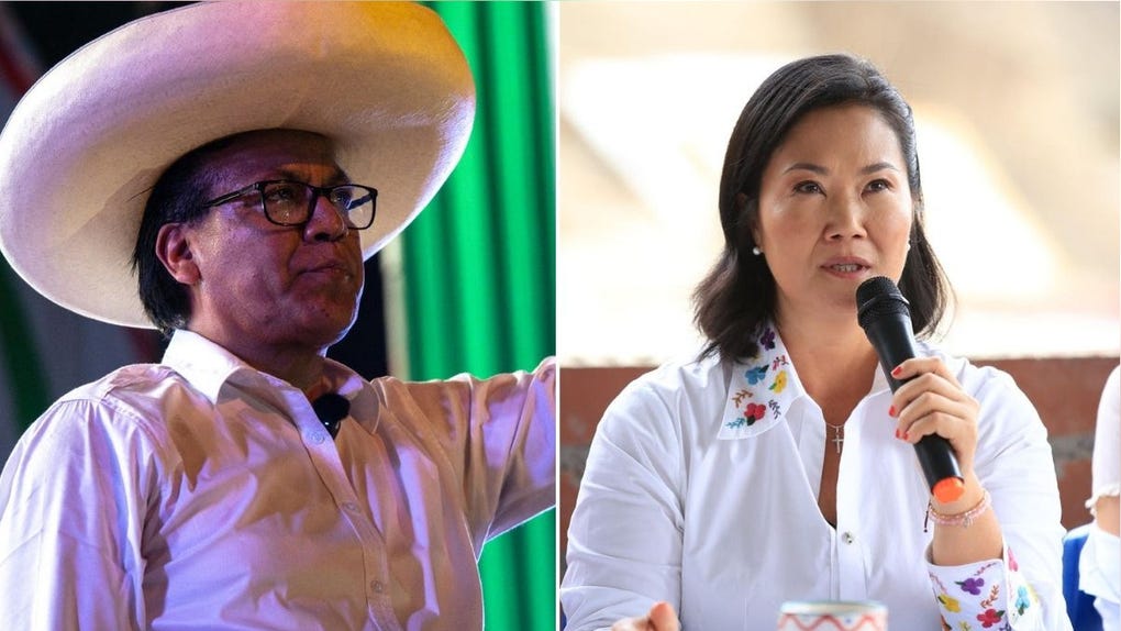 Keiko Fujimori, candidata presidencial de Fuerza Popular, y Roberto Sánchez, candidato presidencial de Juntos por el Perú.