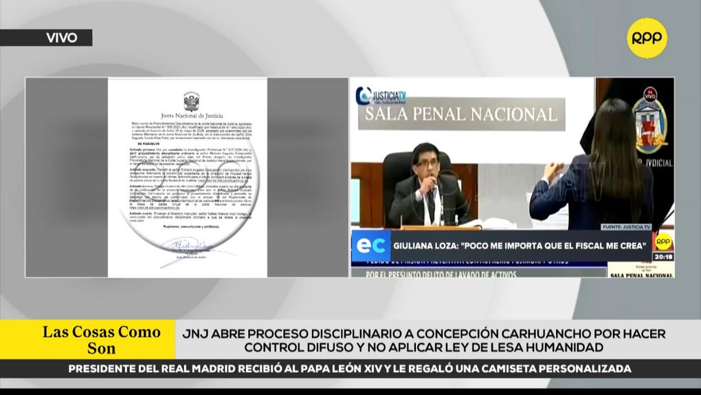JNJ inició proceso disciplinario contra el Concepción Carhuancho por aplicar control difuso sin elevar fallos a la Corte Suprema