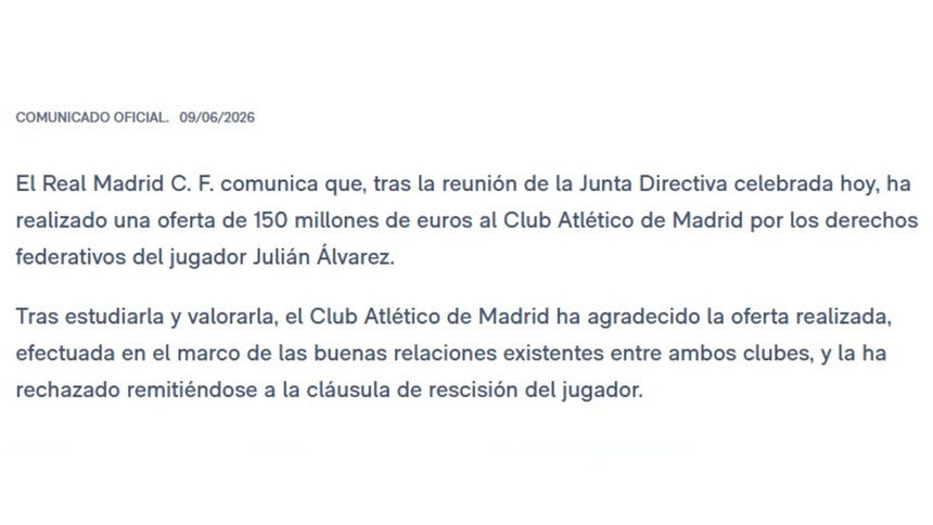 Comunicado oficial del Real Madrid
