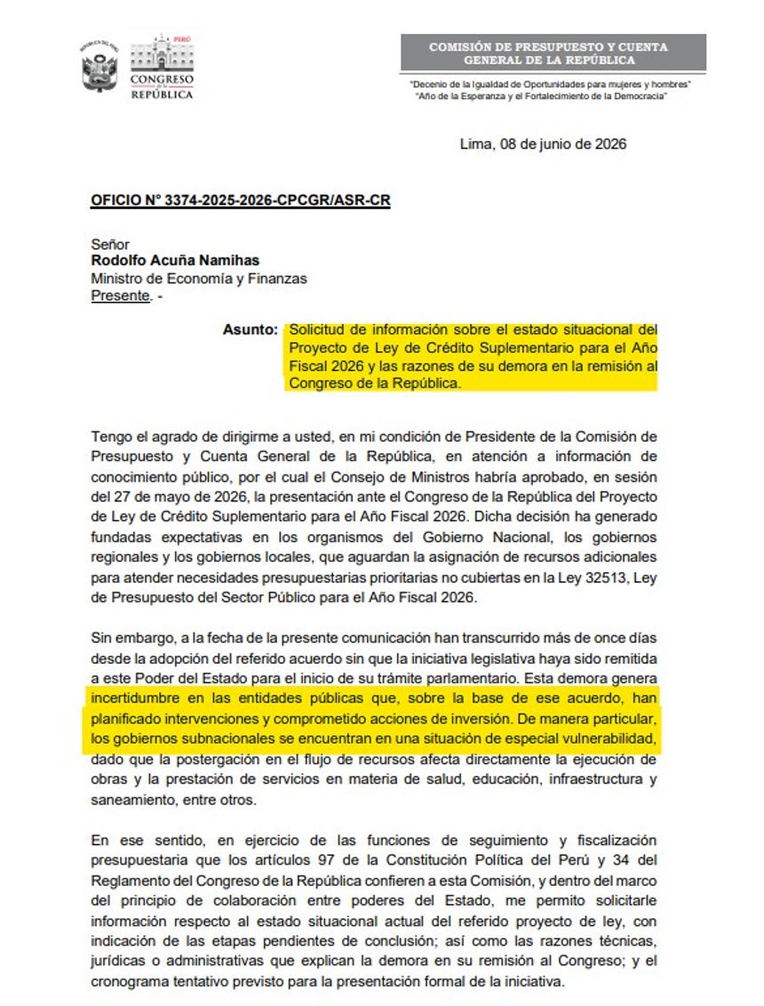 Comisión de Presupuesto pide explicaciones a MEF por crédito suplementario
