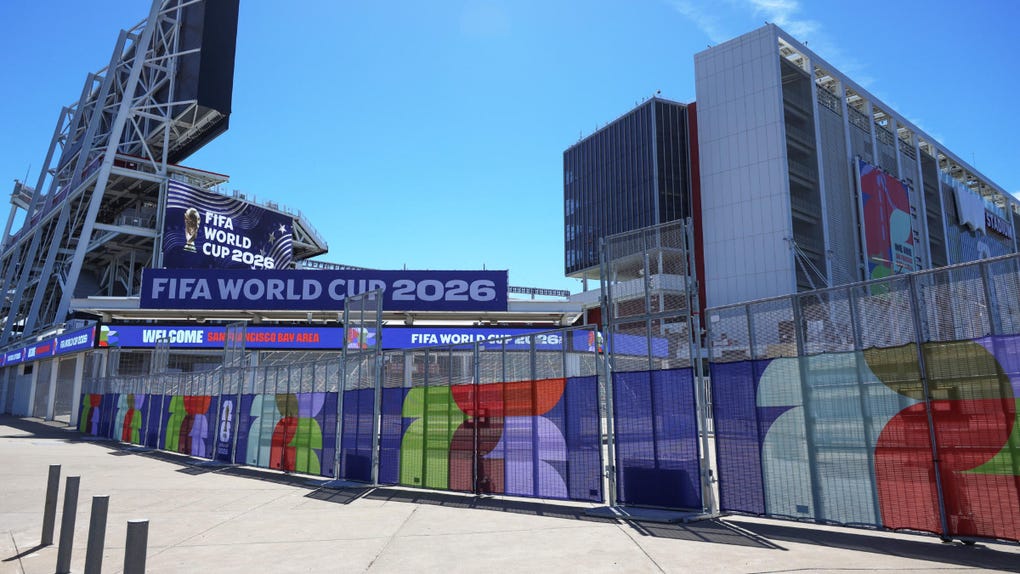 Exterior del estadio Levi's donde se jugarán seis partidos del Mundial de la FIFA 2026, en Santa Clara (Ca, EE.UU.).