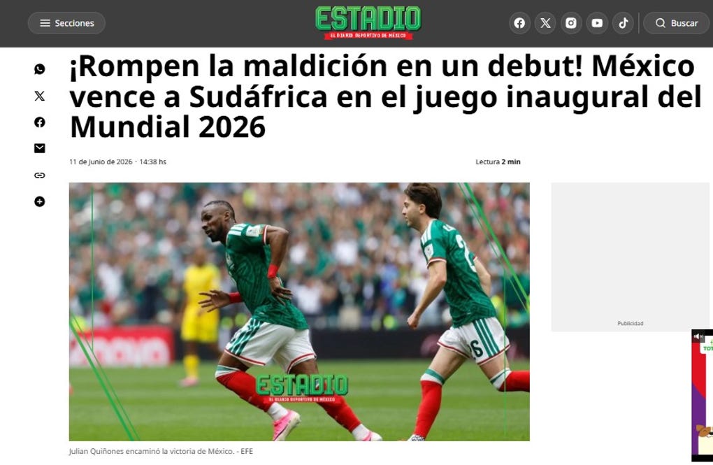 ¡Rompen la maldición en el debut! Mpexico vence a Sudáfrica en el juego inaugural del Mundial 2026