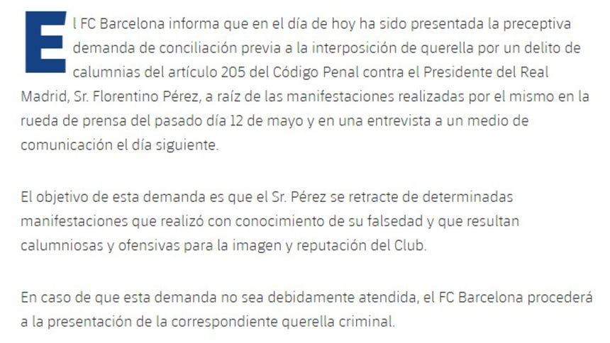 Comunicado del FC Barcelona