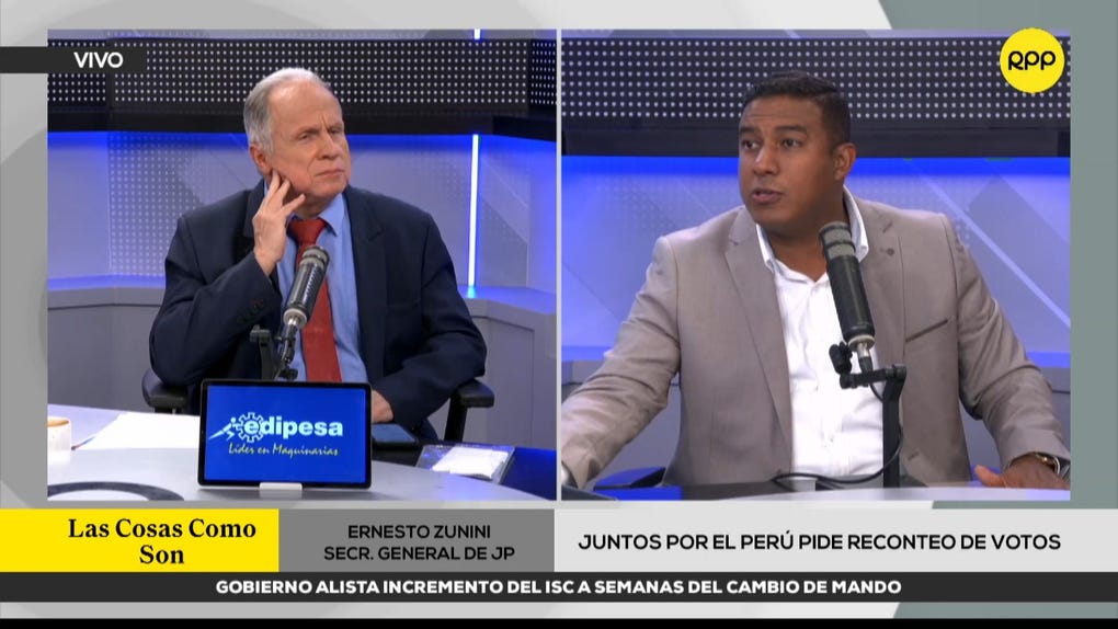 Ernesto Zunini plantea diálogo con Keiko Fujimori y pide reconteo de votos cuestionados