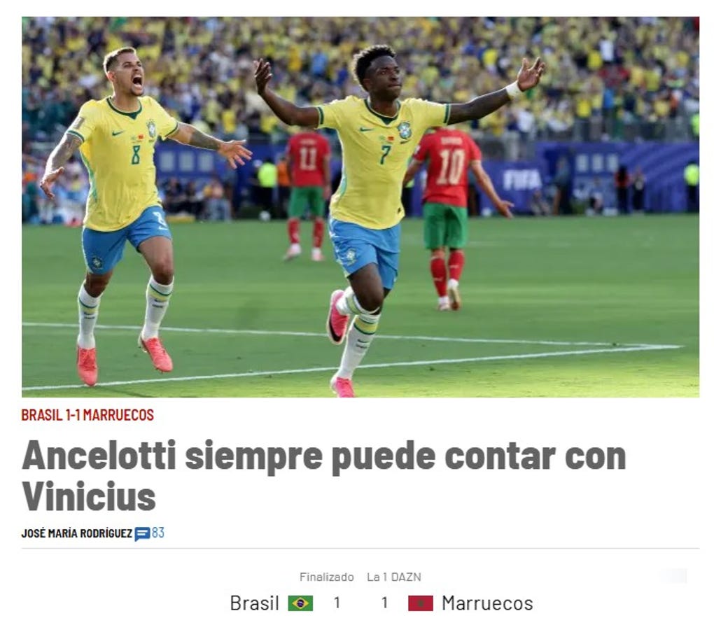 <strong>Marca de España: </strong>Ancelotti siempre puede contar con Vinicius