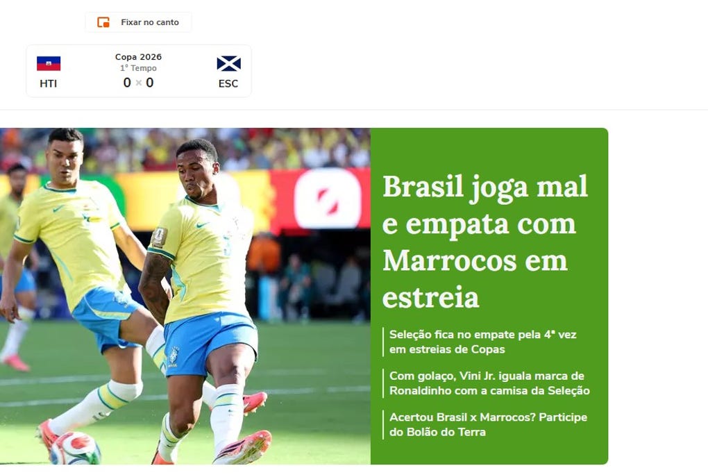 <strong>Terra de Brasil: </strong>Brasil joga mal en empata com Marrocos em estreia (Brasil juega mal y empata con Marruecos en el partido inaugural)