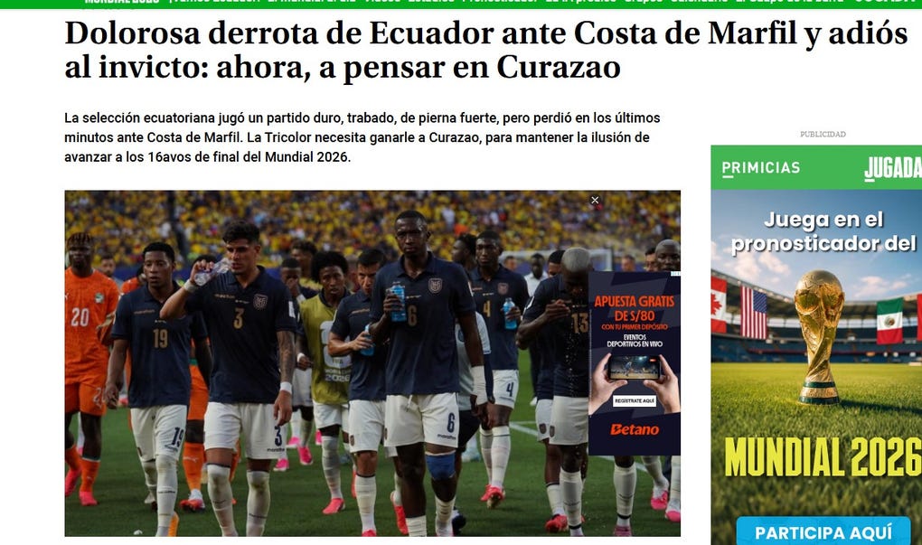 <strong>Primicia de Ecuador: </strong>Dolorosa derrota de Ecuador ante Costa de Marfil y adiós al invicto, ahora a pensar en Curazao