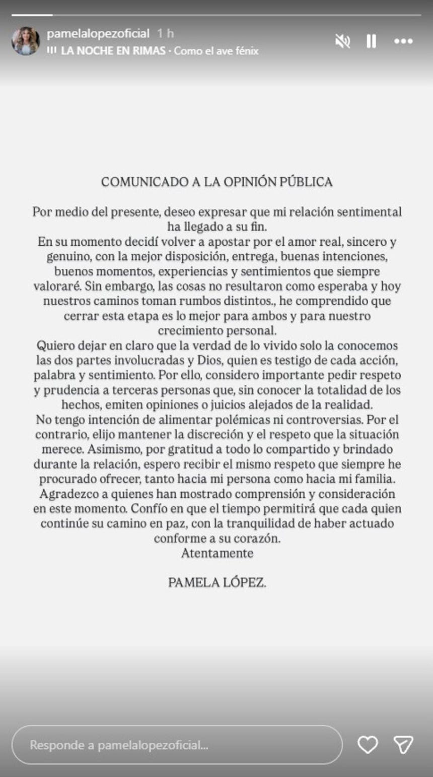 Comunicado de Pamela López.