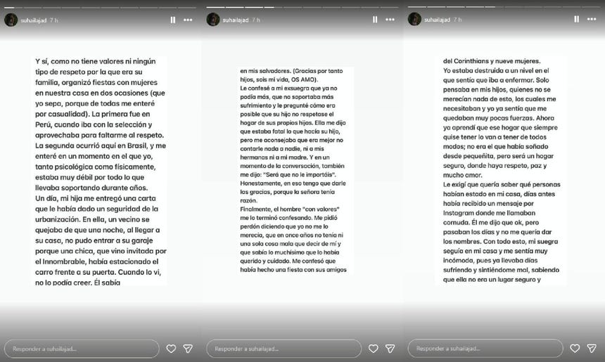 La española Suhaila Jad cuenta detalles de supuestas infidelidades de André Carrillo.