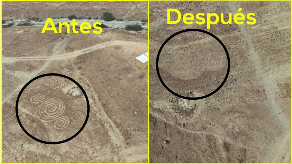 La destrucción del geoglifo “Triple Espiral”  ubicado en la quebrada Santo Domingo, en el distrito de Laredo, ha generado preocupación entre especialistas y autoridades culturales. 