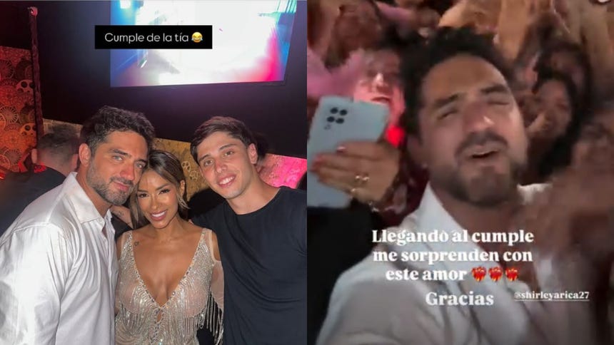 Shirley Arica y Pablo Heredia durante la celebración del cumpleaños de la modelo.