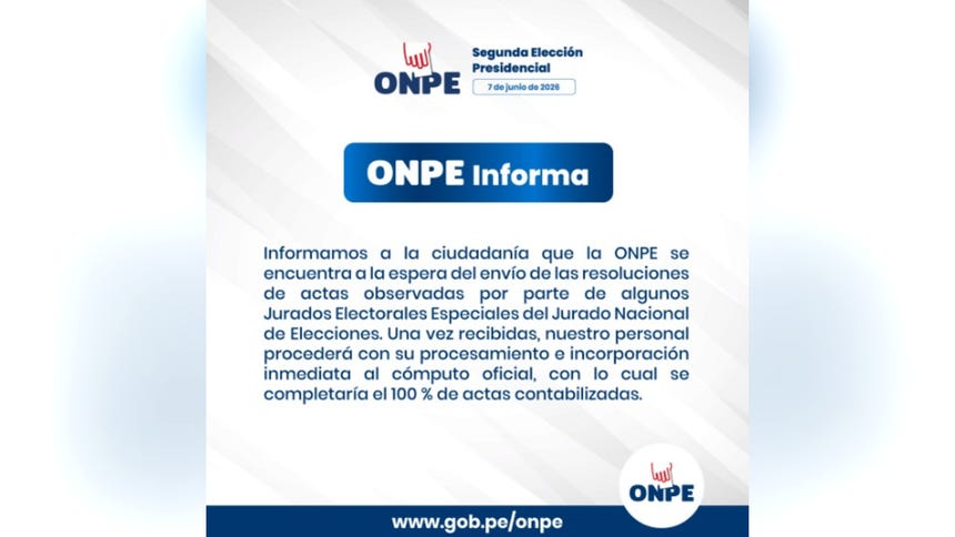 Comunicado de la ONPE sobre los resultados de la segunda vuelta presidencial