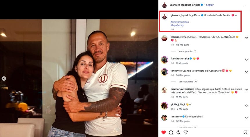 Gianluca Lapadula junto a su esposa Alessia Macri tras su incorporación a Universitario.