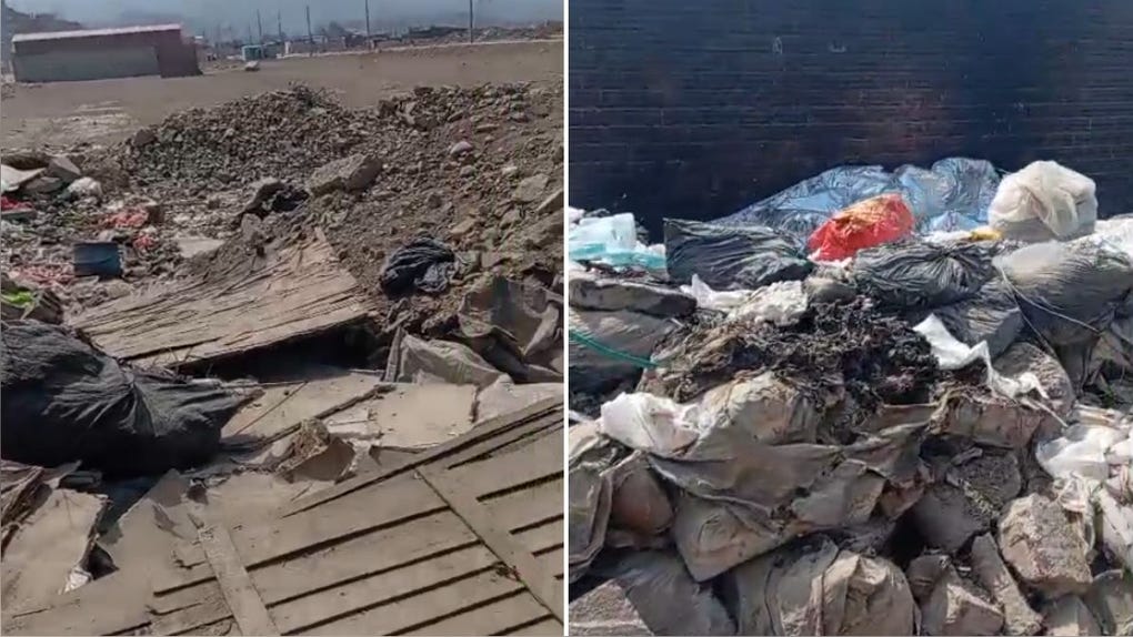 La ciudadana ha registrado las filas interminables de ladrillos, bolsas, piedras, madera y demás objetos de distintos tamaños que se encuentran tirados en la tierra. Además, añadió que hay animales muertos en estado de descomposición.
