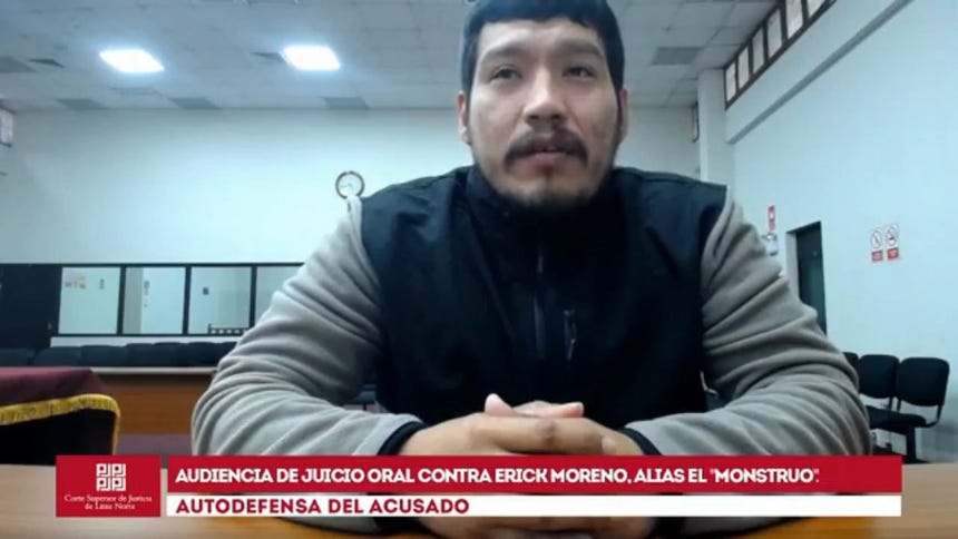 Erick Moreno Hernández, 'El Mounstruo', confesó autoría en secuestros de dos empresarios ante la Corte de Lima Norte.