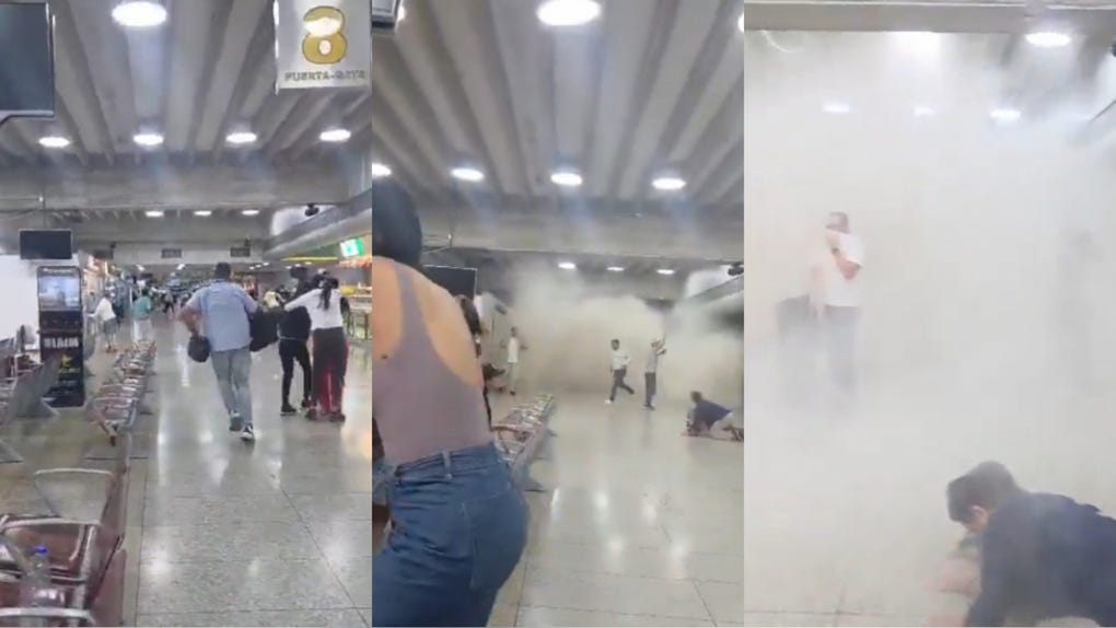 Videos muestran a gente corriendo mientras caen escombros en el principal terminal aéreo de Venezuela durante terremoto.
