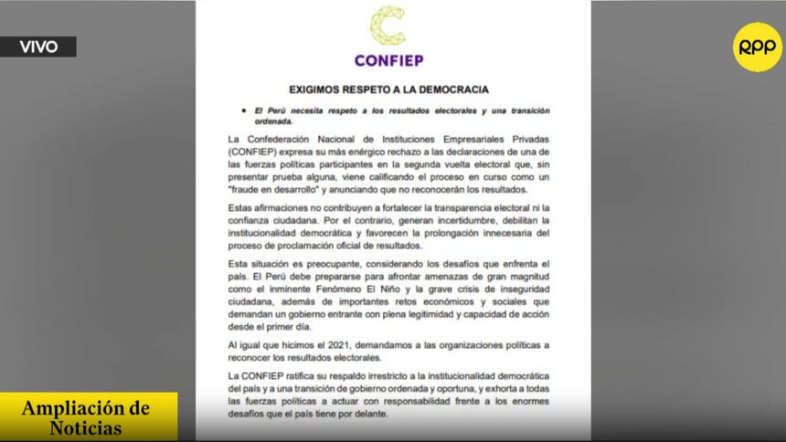 Roberto Sánchez dijo que no reconocerá eventual gobierno de Keiko Fujimori