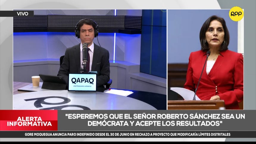 Patricia Juárez dijo esperar que Roberto Sánchez acepte pronto los resultados electorales