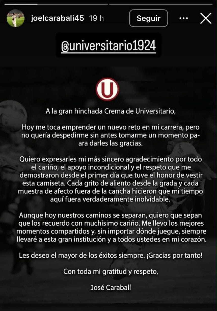 Esta fue la despedida del ecuatoriano José Carabalí.
