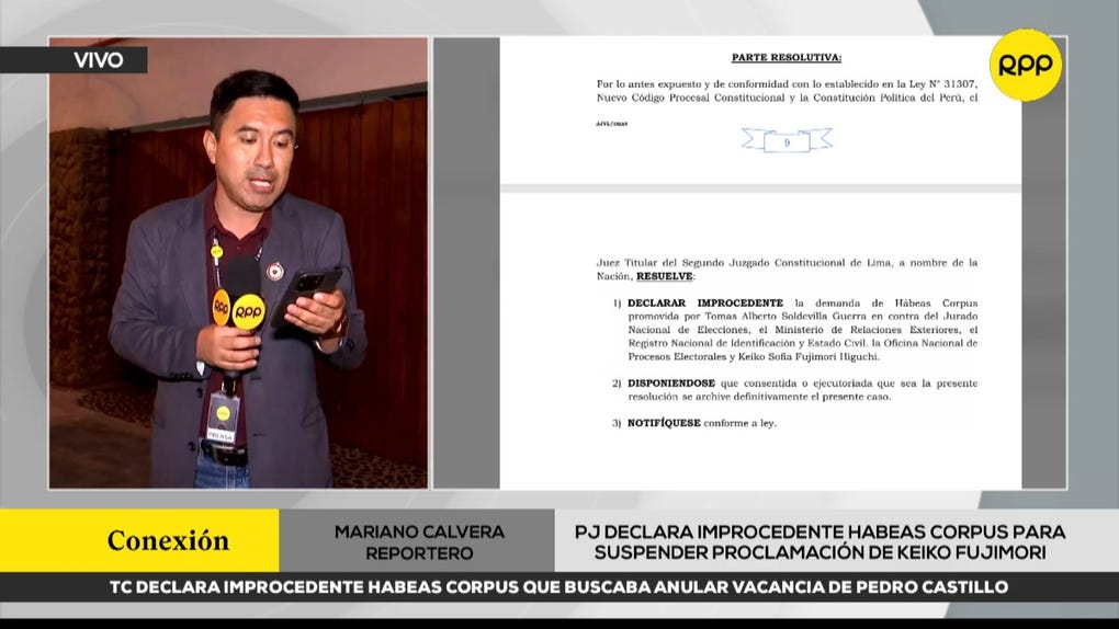 Poder Judicial declaró improcedente habeas corpus que buscaba suspender la proclamación de Keiko Fujimori como presidenta de la República