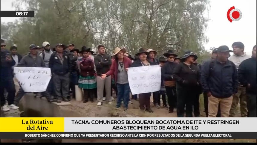 La medida de protesta ha afectado el abastecimiento de agua en la provincia de Ilo.