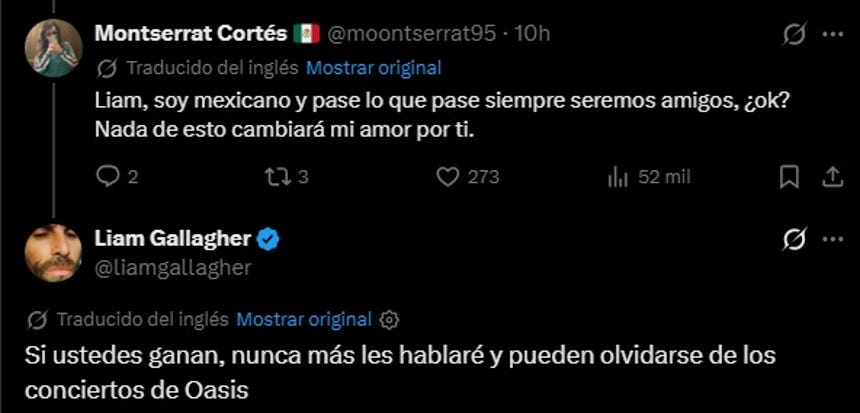 Liam Gallagher pronostica una goleada de Inglaterra por 5-0 sobre México.