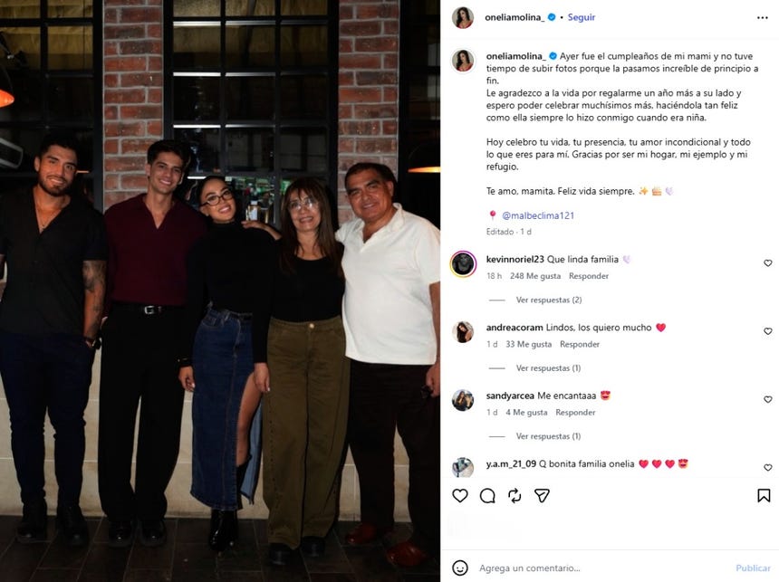 Onelia Molina celebró el cumpleaños de su madre junto con Kevin Díaz y su familia.