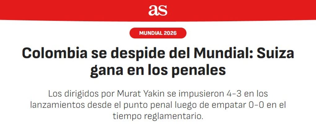 Colombia se despide del Mundial: Suiza gana en los penales