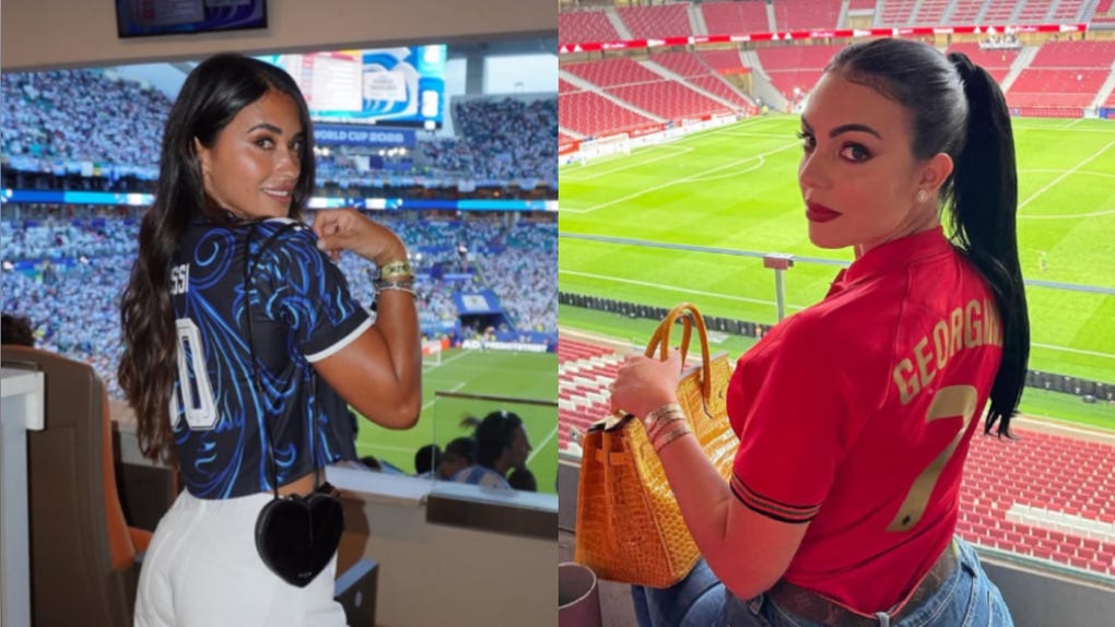 Antonela Roccuzzo y Georgina Rodríguez, parejas de Messi y Cristiano Ronaldo, respectivamente.