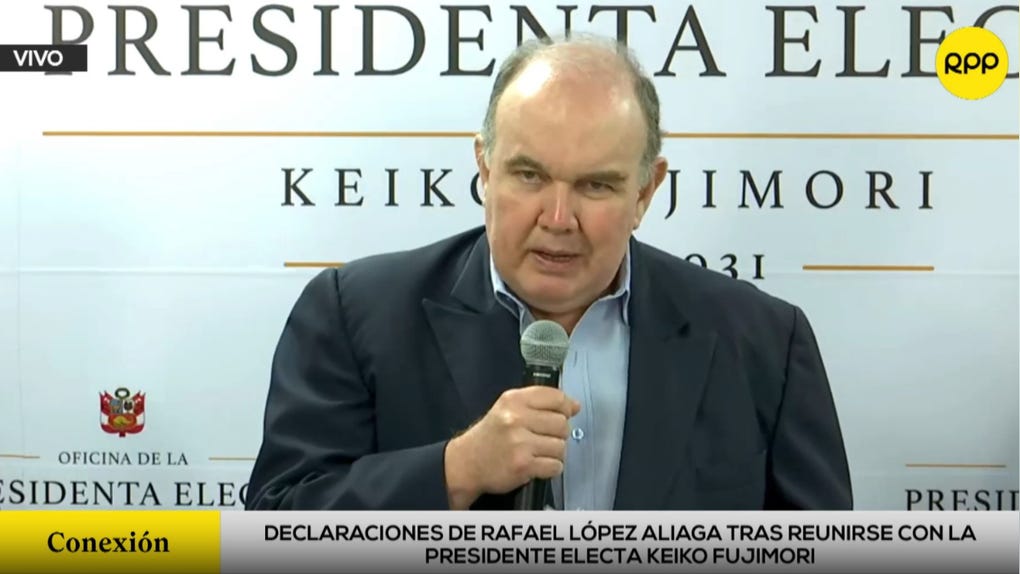 Rafael López Aliaga ofreció una conferencia de prensa tras reunirse con Keiko Fujimori. 