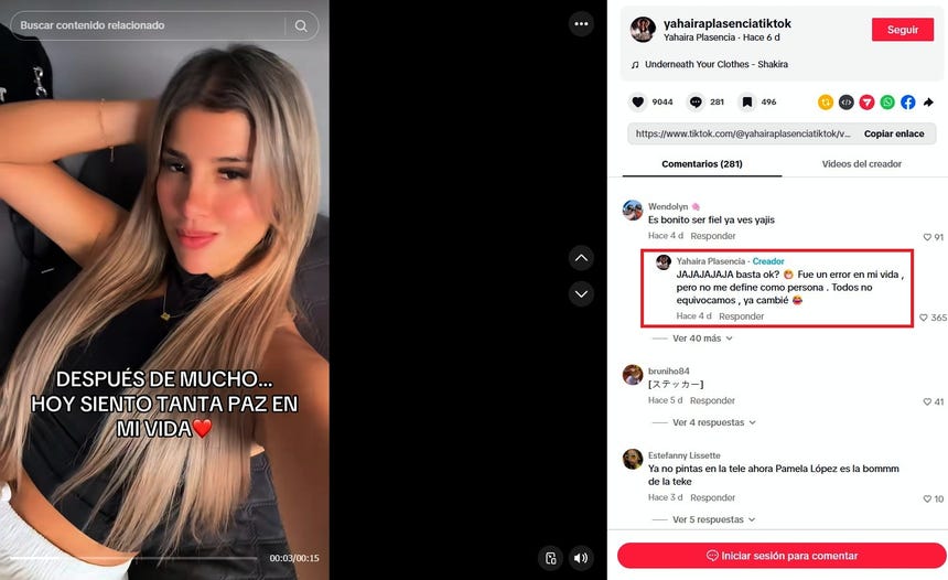 Yahaira Plasencia responde a comentario de seguidora en TikTok.