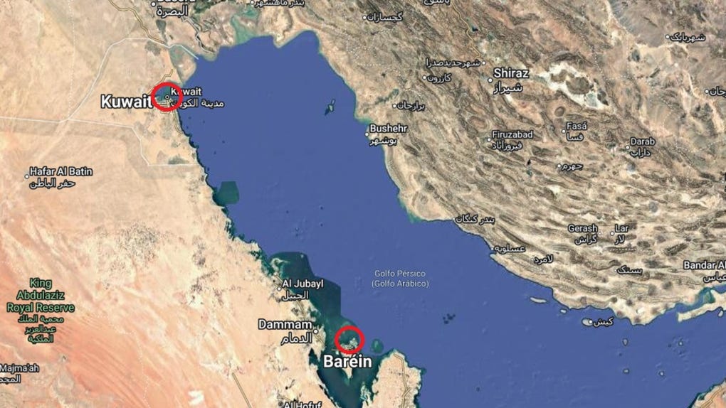 Mapa de los ataques iraníes a bases estadounidenses en el Golfo Pérsico.