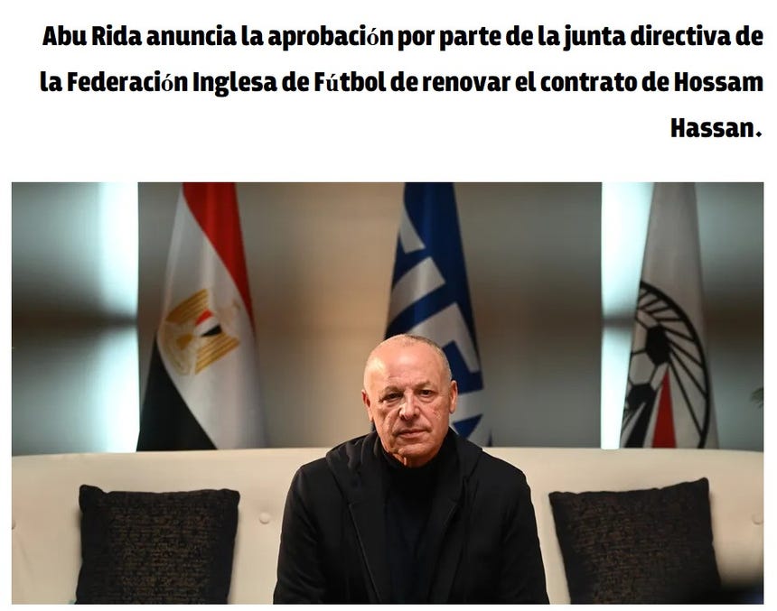 Así anuncian en Egipto la aprobación para la renovación de Hossam Hassan.