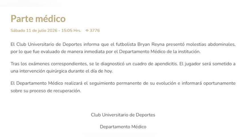 Comunicado oficial sobre Bryan Reyna
