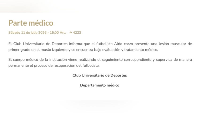 Comunicado oficial sobre Aldo Corzo
