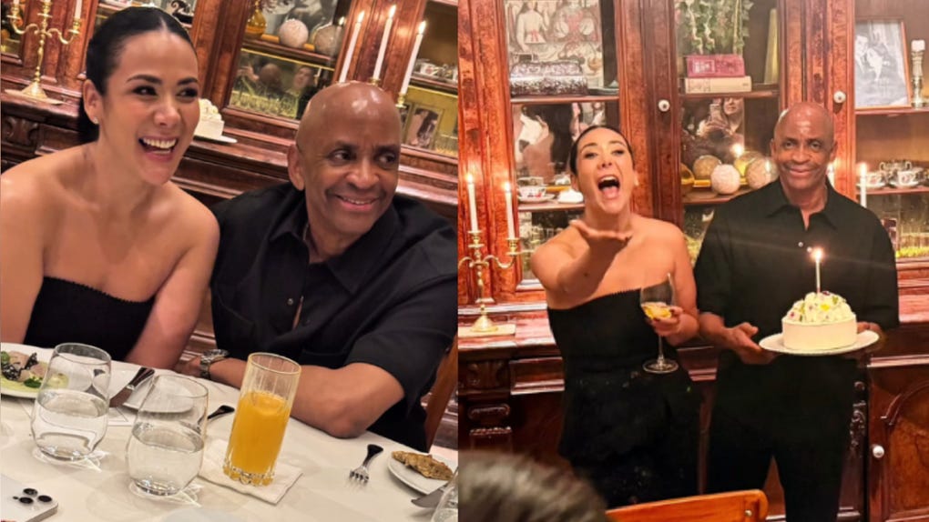 Sergio George y Magdyel Ugaz juntos en el cumpleaños de la actriz.