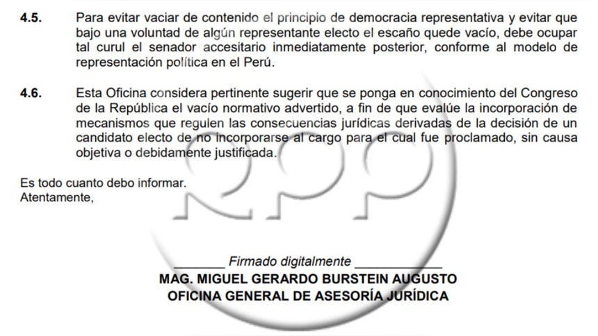 Parte de las conclusiones de la Oficina general de asesoría jurídica del JNE.