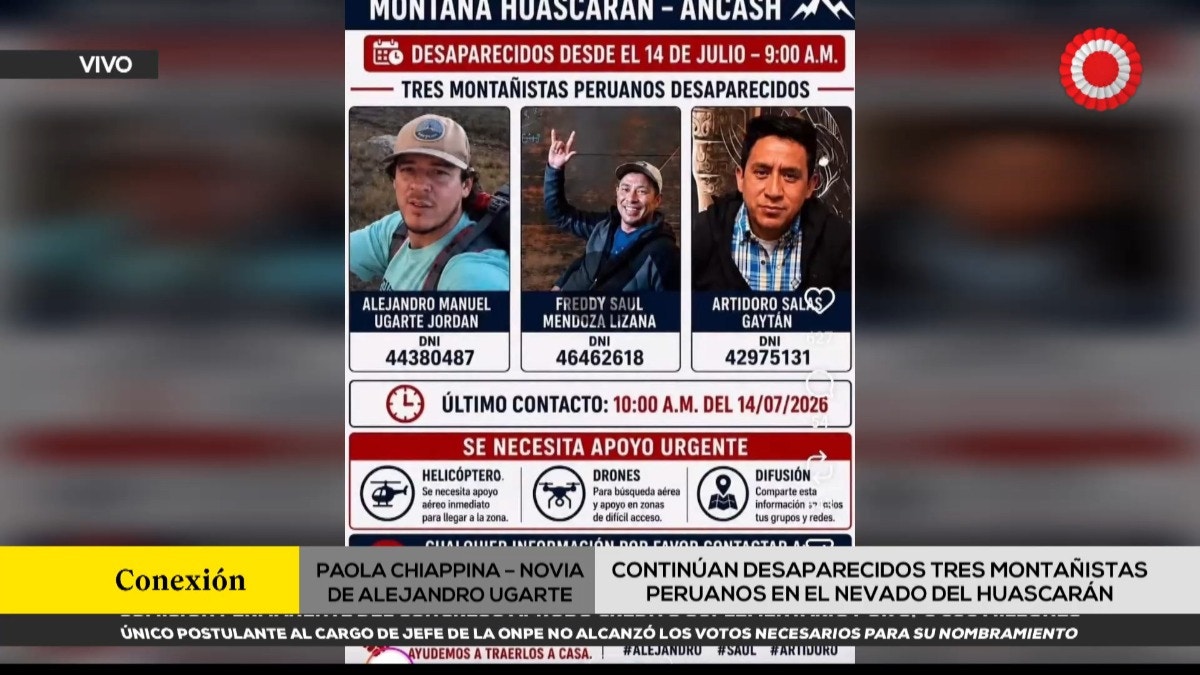 Novia de uno de los montañistas desaparecidos en el Huascarán pide reforzar la búsqueda con drones y más rescatistas
