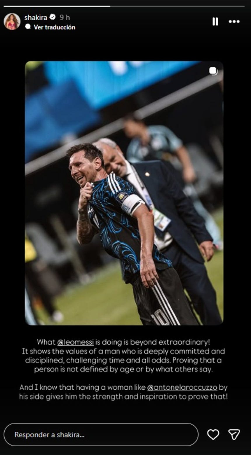 Shakira dedica post a Lionel Messi y Antonela Roccuzzo tras partido de Argentina ante Inglaterra.