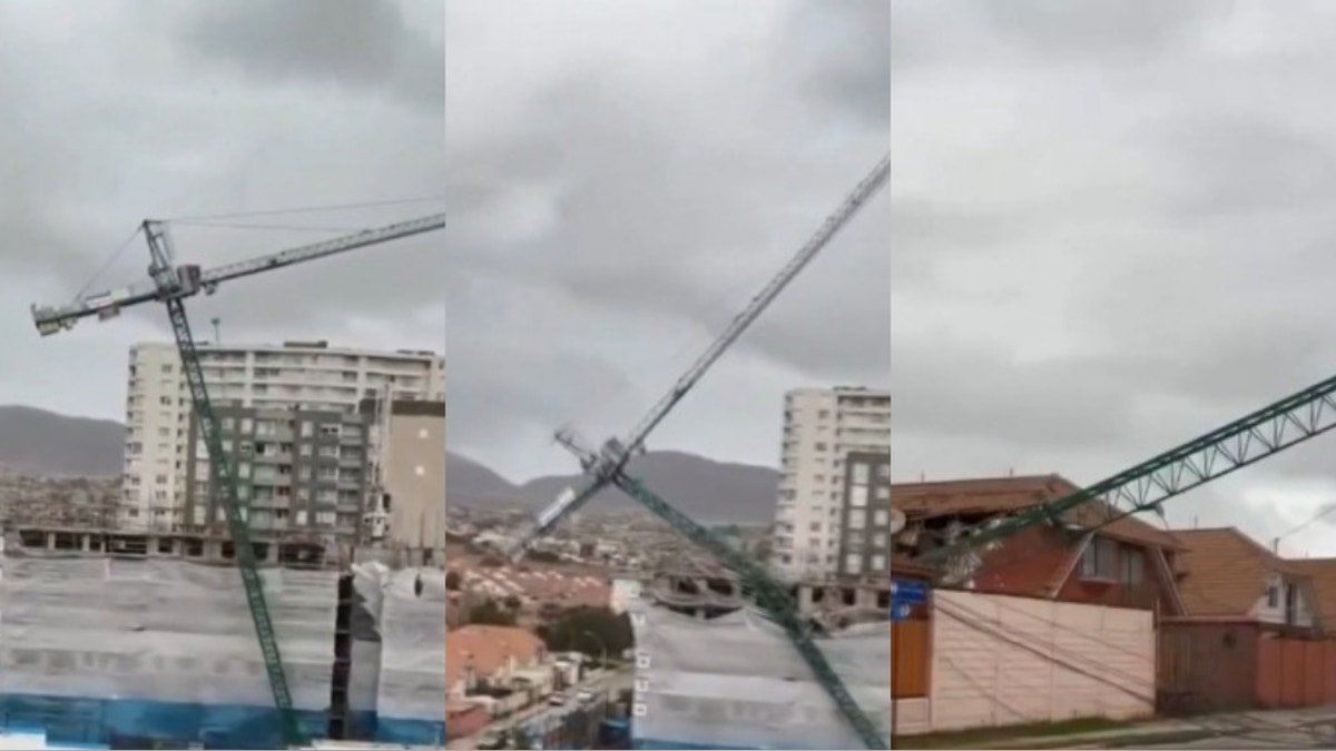 Fuerte temporal azota Chile: una grúa de construcción cedió a los vientos y cayó sobre viviendas y vehículos en Coquimbo