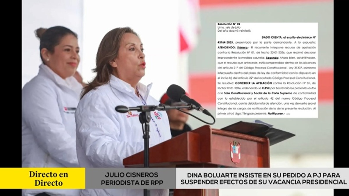 Dina Boluarte insiste en su pedido al Poder Judicial para suspender efectos de su vacancia presidencial