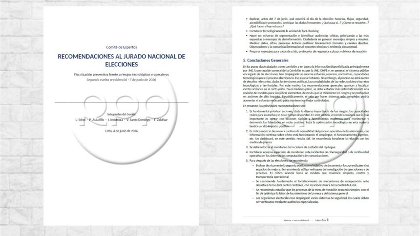 Informe de recomendaciones del Comité de Expertos al Jurado Nacional de Elecciones.