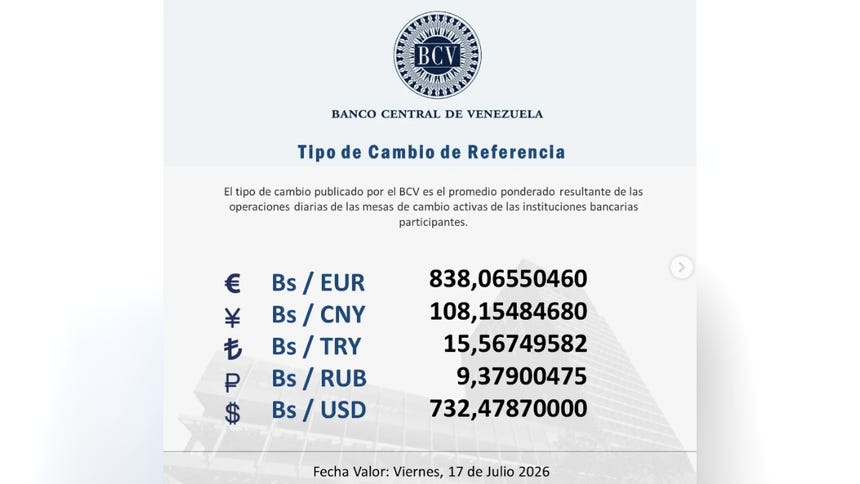 Dólar BCV hoy al 17 de julio del 2026