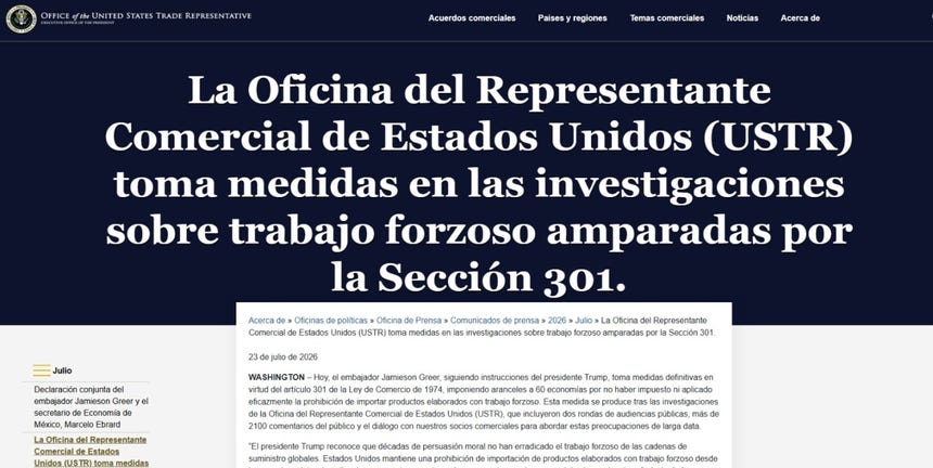 Encabezado del pronunciamiento oficial de Estados Unidos sobre los nuevos aranceles. 